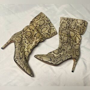 Womens Snake Skin Mid Length High Heel Boot Booties Fashion Trendy Snakeskin